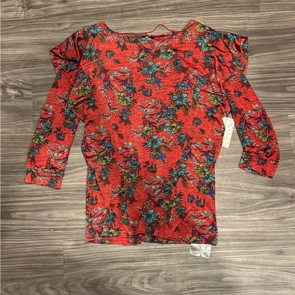 Free People Dock Street Floral Ruffle Top Red Women’s XS NWT - Picture 3 of 6